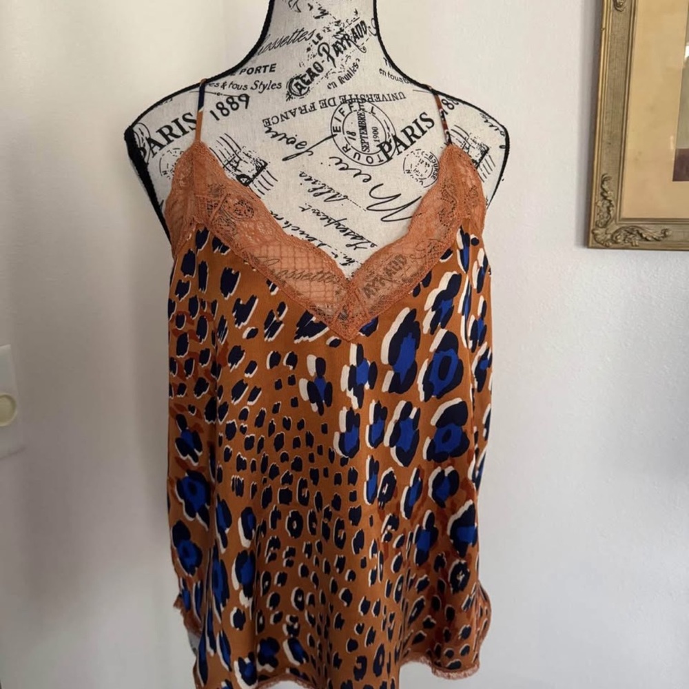 Leopard Print Lace Trim Cami Top